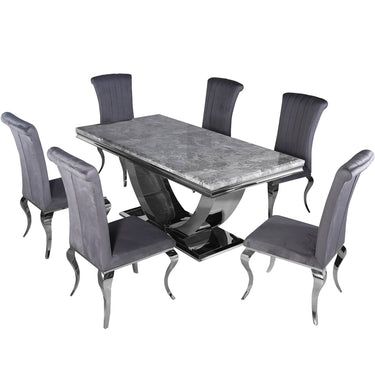 Arial Luxury Dining Table - Marble or Glass Top with Polished Stainless Steel Base - 1.6m, 1.8m, 2m Options - UK Luxury Furniture